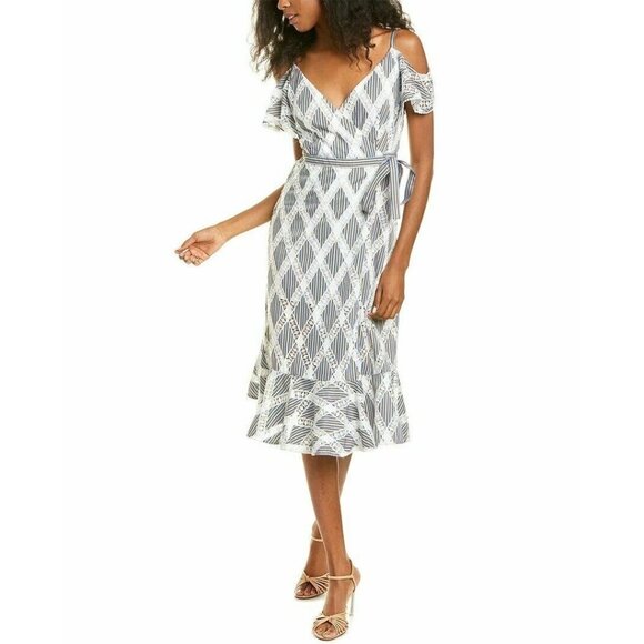 Sandro Dress Illa Cold Shoulder Midi Striped Lace Size EU 36 US 0/2 Wedding - Picture 1 of 12